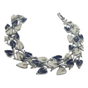 Coro Bracelet Leaf Black White Leaves Enamel Link Vintage Bracelet